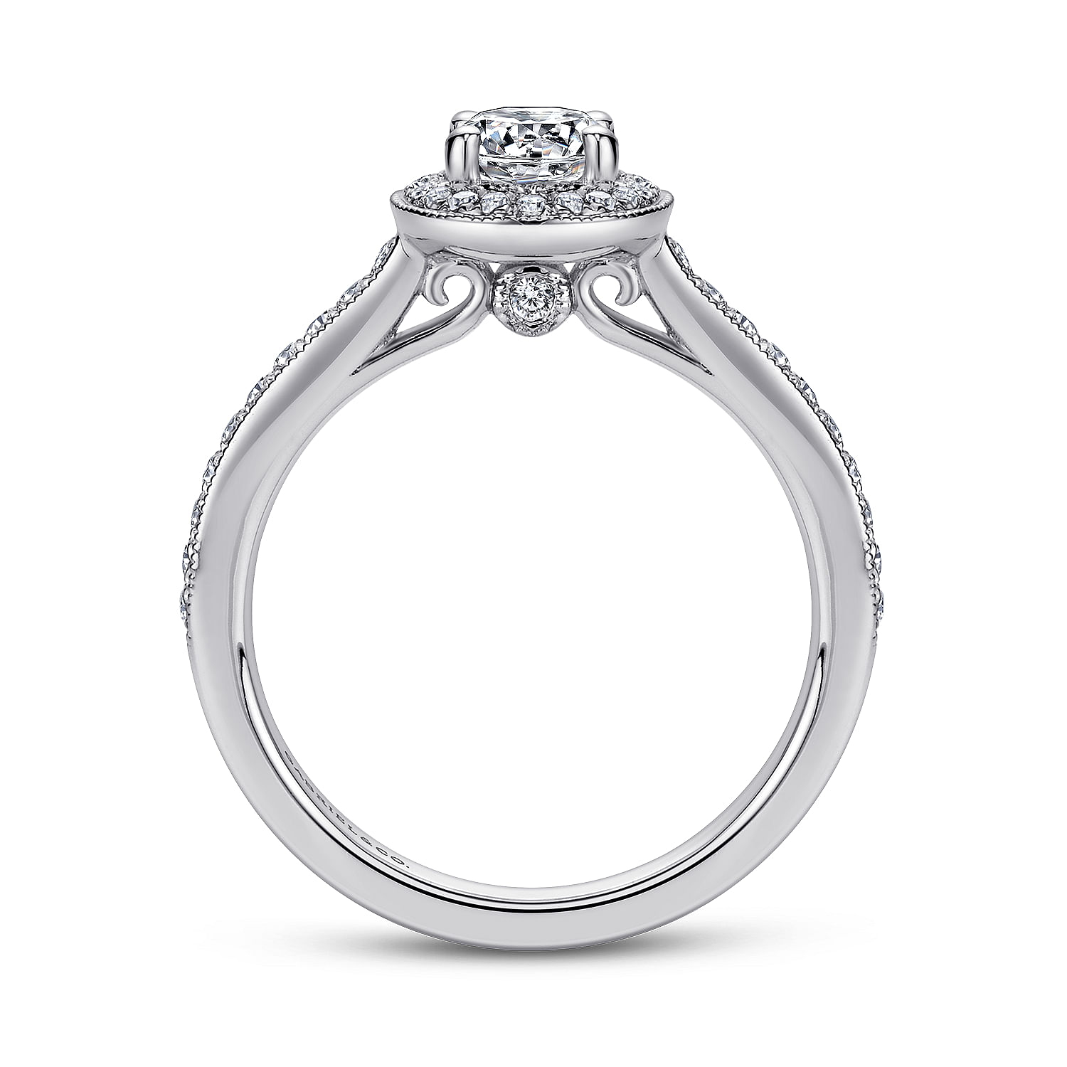 Corinne - Vintage Inspired 14K White Gold Round Halo Diamond Engagement Ring - 0.21 ct - Shot 2