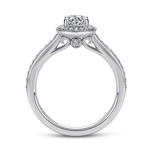 Corinne - Vintage Inspired 14K White Gold Round Halo Diamond Engagement Ring - 0.21 ct - Shot 2