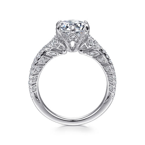 Cornetto - Vintage Inspired 18K White Gold Twisted Round Diamond Engagement Ring - 0.55 ct - Shot 2