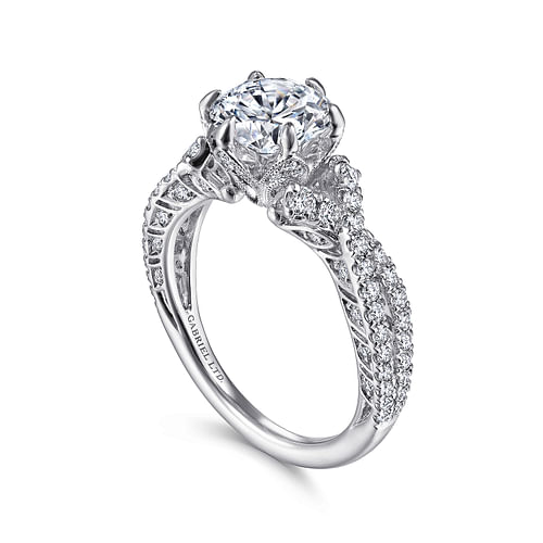 Cornetto - Vintage Inspired 18K White Gold Twisted Round Diamond Engagement Ring - 0.55 ct - Shot 3