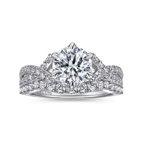 Cornetto - Vintage Inspired 18K White Gold Twisted Round Diamond Engagement Ring - 0.55 ct - Shot 4