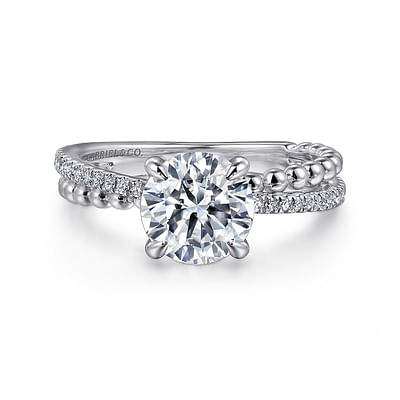 Corsika - 14K White Gold Split Shank Round Hidden Halo Diamond Engagement Ring