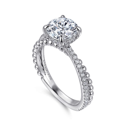 Corsika - 14K White Gold Split Shank Round Hidden Halo Diamond Engagement Ring