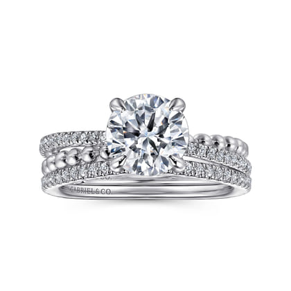 Corsika - 14K White Gold Split Shank Round Hidden Halo Diamond Engagement Ring
