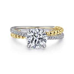 Corsika - 14K White-Yellow Gold Split Shank Round Hidden Halo Diamond Engagement Ring