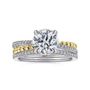 Corsika - 14K White-Yellow Gold Split Shank Round Hidden Halo Diamond Engagement Ring