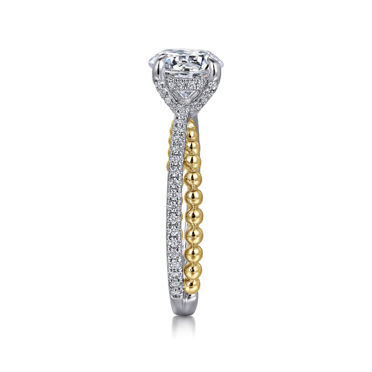 Corsika - 14K White-Yellow Gold Split Shank Round Hidden Halo Diamond Engagement Ring