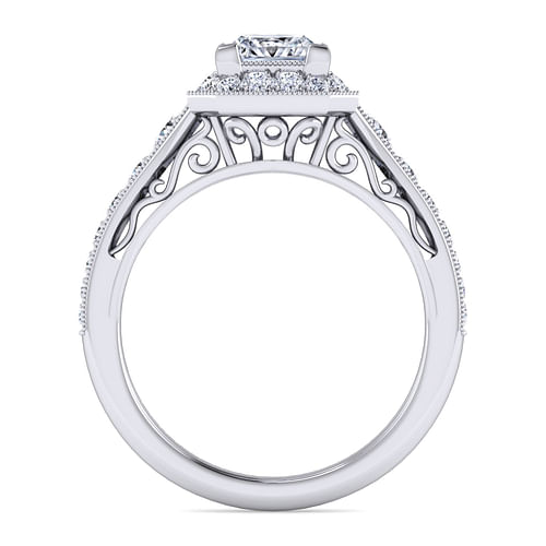 Cortlandt - Vintage Inspired Platinum Princess Halo Diamond Engagement Ring - 0.57 ct - Shot 2