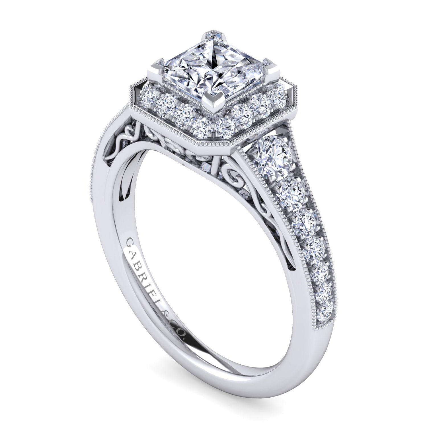 Cortlandt - Vintage Inspired Platinum Princess Halo Diamond Engagement Ring - 0.57 ct - Shot 3