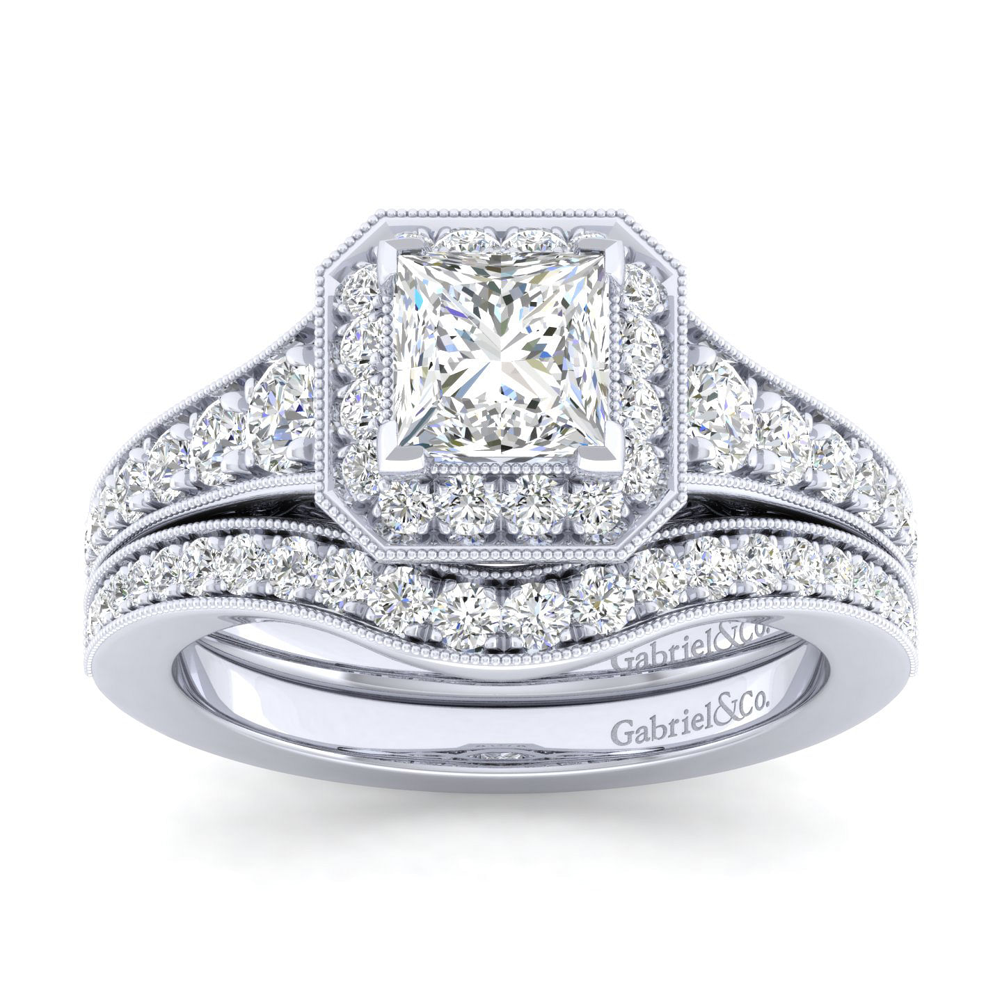 Cortlandt - Vintage Inspired Platinum Princess Halo Diamond Engagement Ring - 0.57 ct - Shot 4