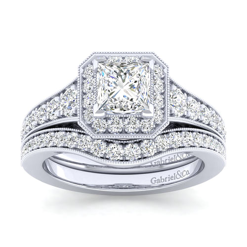 Cortlandt - Vintage Inspired Platinum Princess Halo Diamond Engagement Ring - 0.57 ct - Shot 4