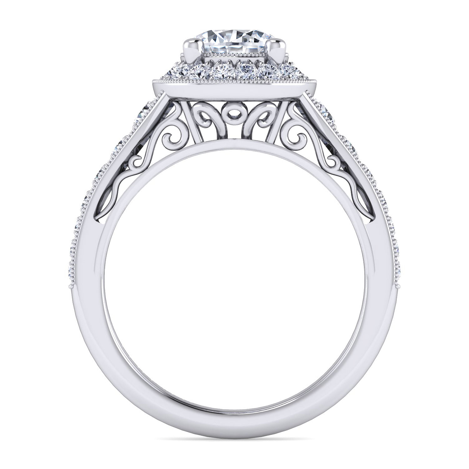 Cortlandt - Vintage Inspired Platinum Round Halo Diamond Engagement Ring - 0.58 ct - Shot 2