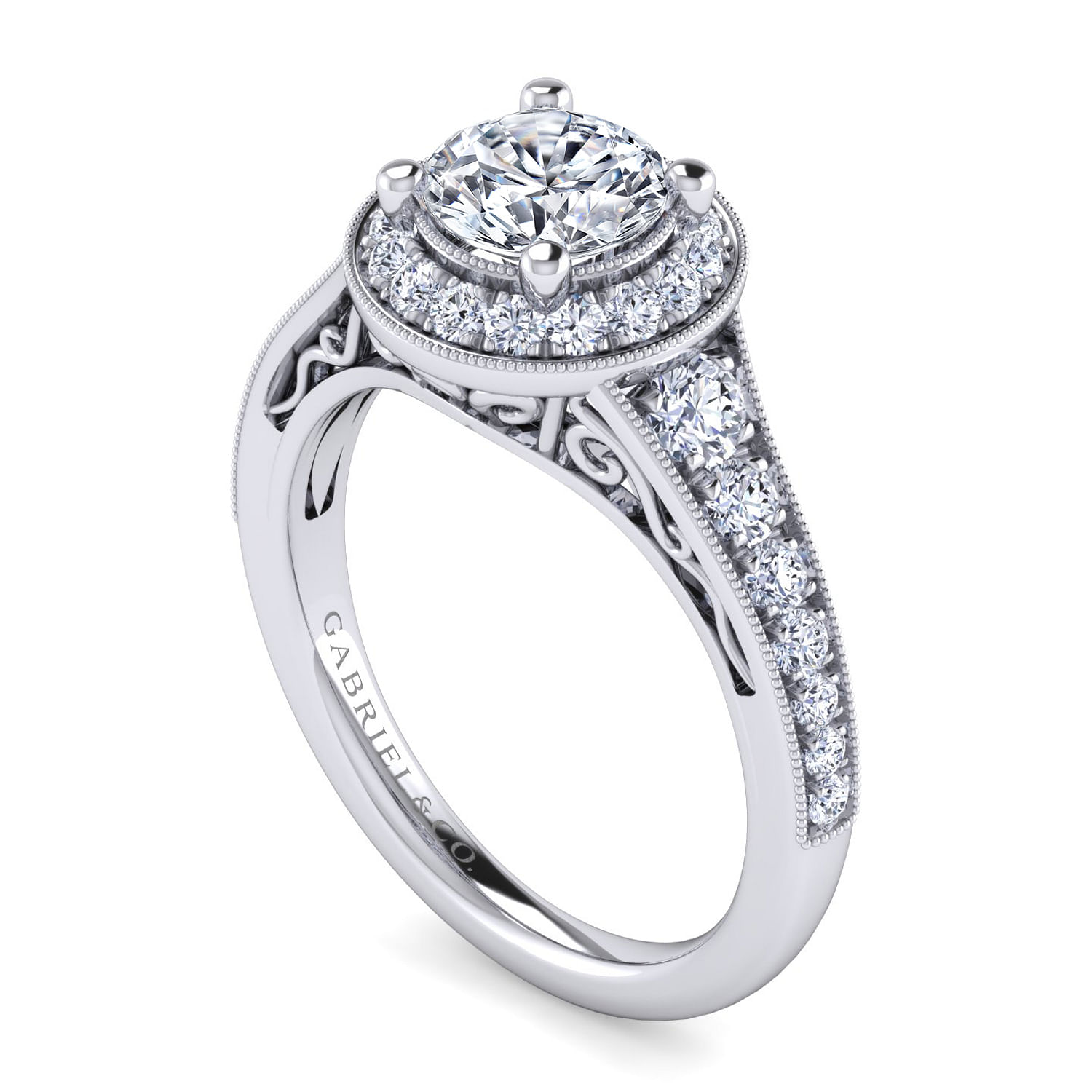 Cortlandt - Vintage Inspired Platinum Round Halo Diamond Engagement Ring - 0.58 ct - Shot 3