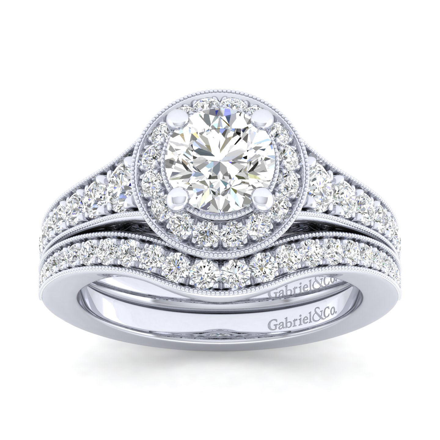 Cortlandt - Vintage Inspired Platinum Round Halo Diamond Engagement Ring - 0.58 ct - Shot 4