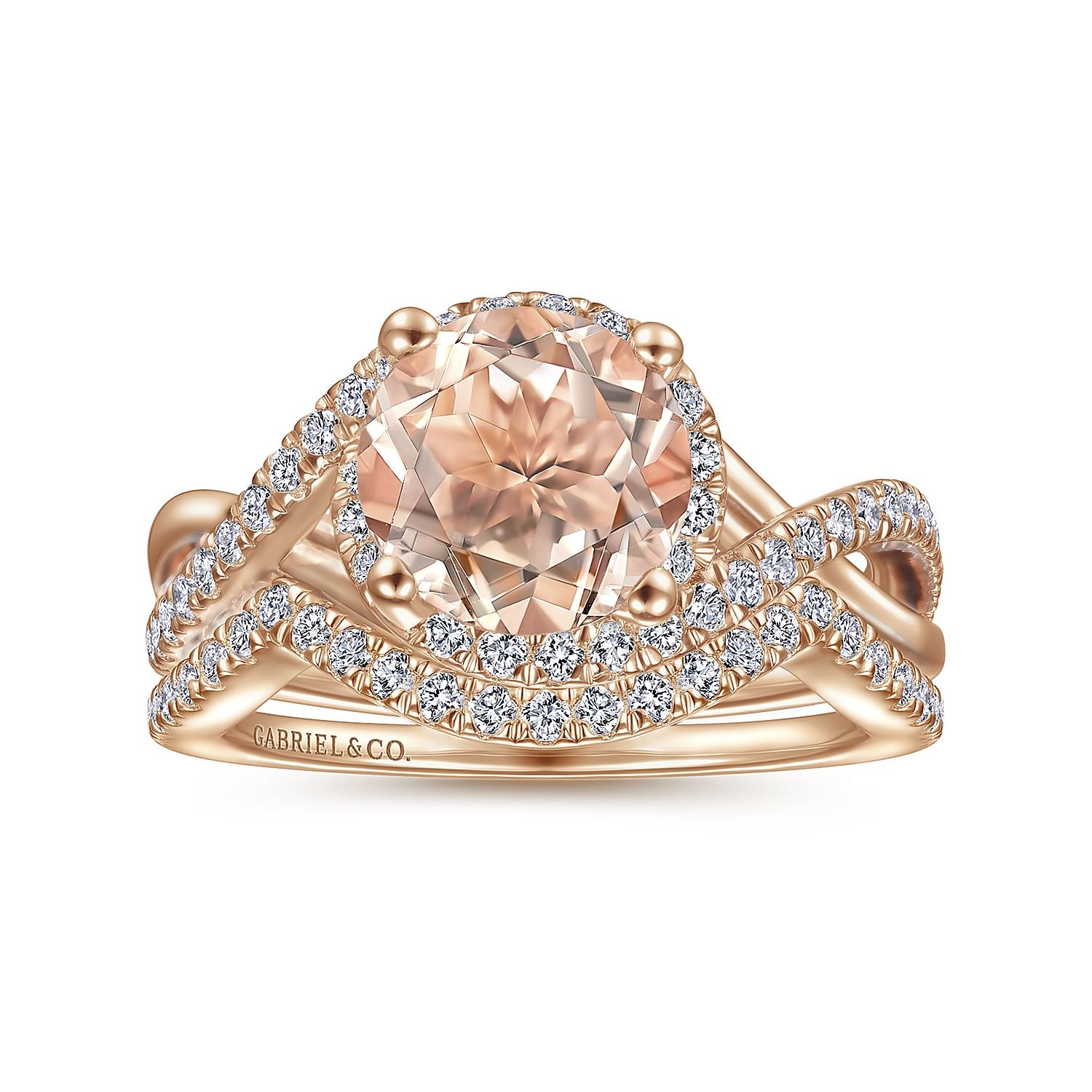 Courtney - 14K Rose Gold Round Morganite and Diamond Engagement Ring