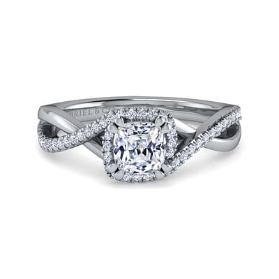 Courtney - 14K White Gold Cushion Halo Diamond Engagement Ring