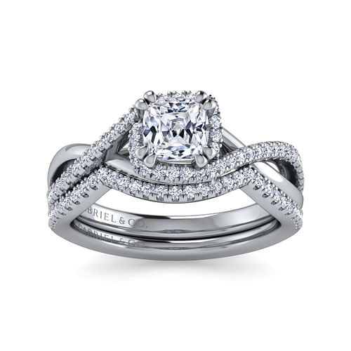 Courtney - 14K White Gold Cushion Halo Diamond Engagement Ring - 0.21 ct - Shot 4