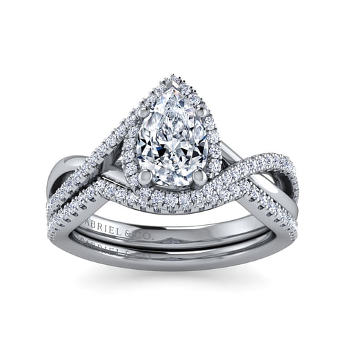 Courtney - 14K White Gold Pear Shape Halo Diamond Engagement Ring - 0.23 ct - Shot 4