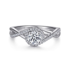 14K White Gold Round Halo Diamond Engagement Ring