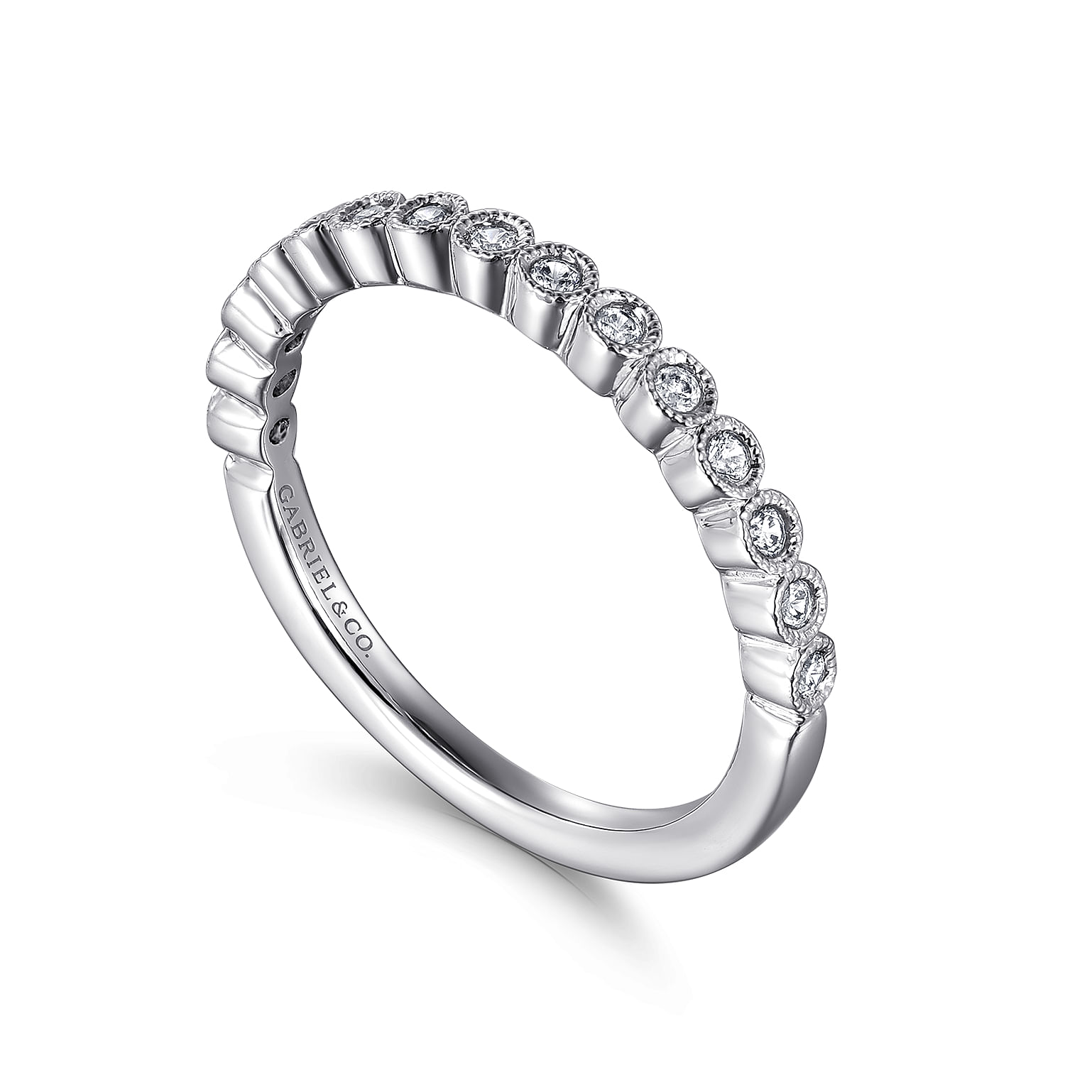 Crete - 14K White Gold Round Bezel Set Diamond Anniversary Band