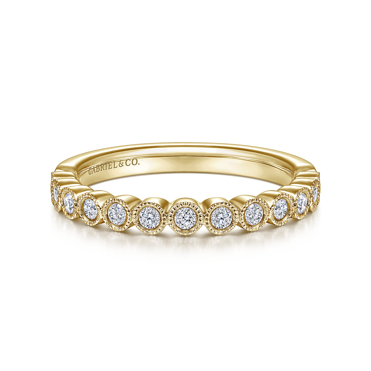 Straight Wedding Ring in 14k Yellow Gold with Round Natural Diamond at Gabriel & Co. - Shot 1