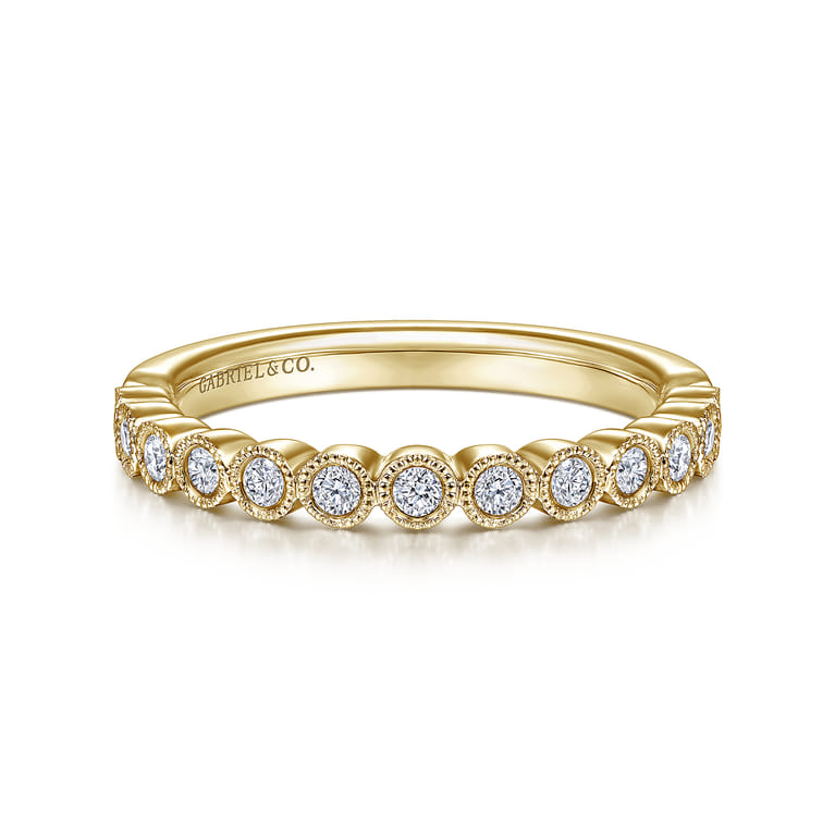 Straight Wedding Ring in 14k Yellow Gold with Round Natural Diamond at Gabriel & Co. - Shot 1