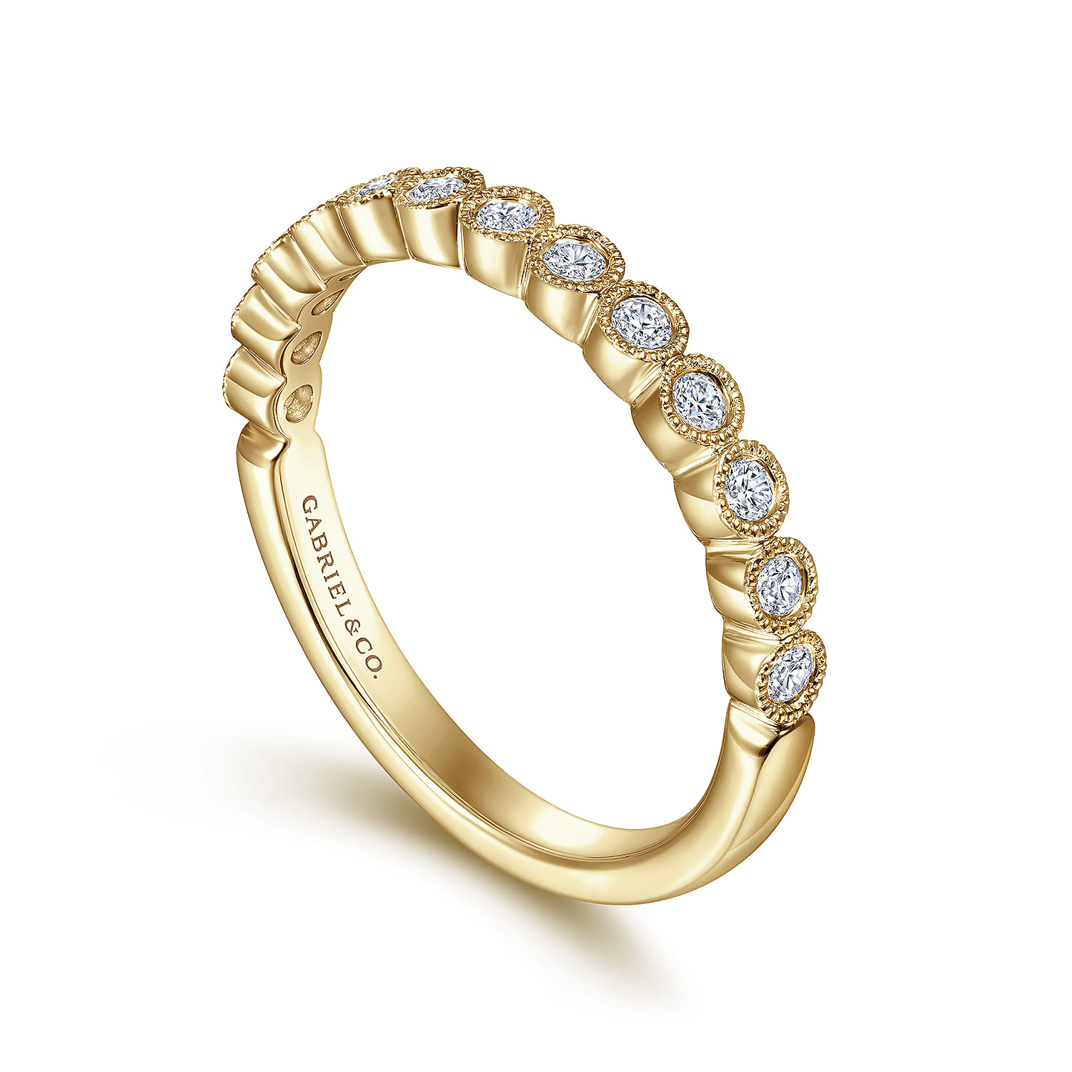 Straight Wedding Ring in 14k Yellow Gold with Round Natural Diamond at Gabriel & Co. - Shot 3