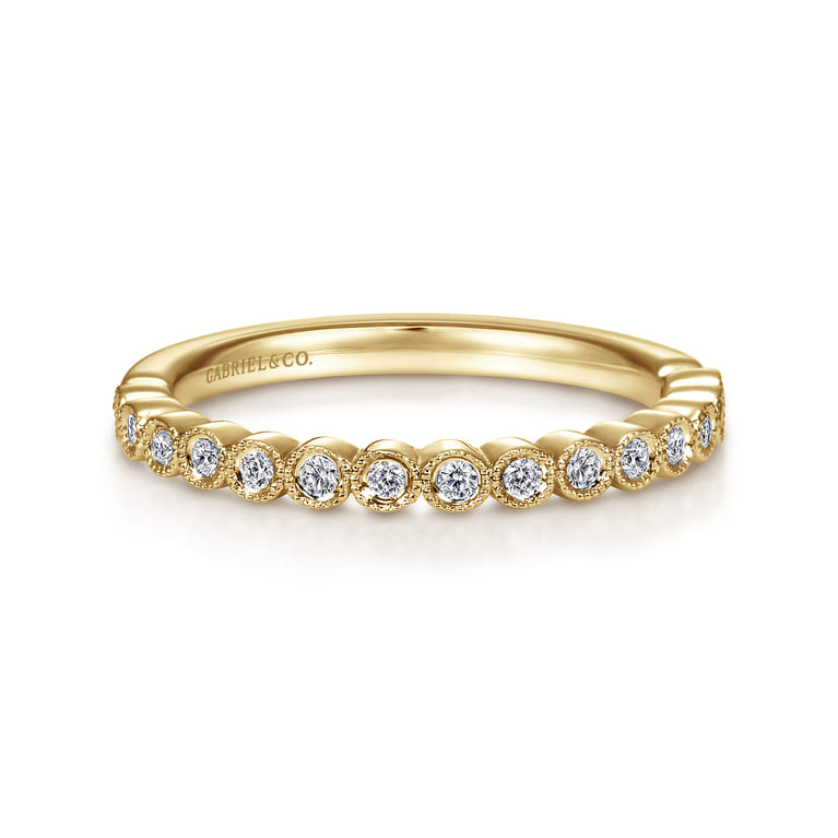 Straight Wedding Ring in 14k Yellow Gold with Round Natural Diamond at Gabriel & Co. - Shot 1