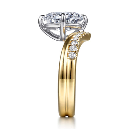 Crista - 14K White-Yellow Gold Chevron Compass Prong Oval Diamond Engagement Ring