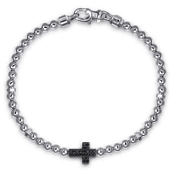 Cross Beaded Bracelet 925 Sterling Silver Black Spinel 4mm