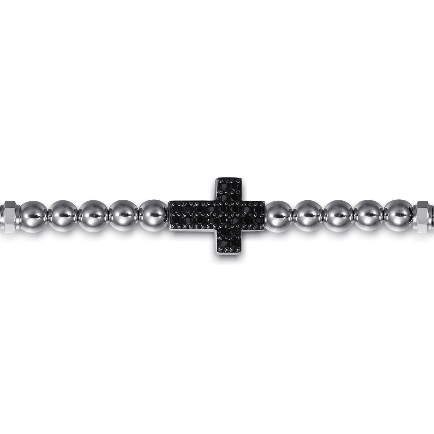 Cross Beaded Bracelet 925 Sterling Silver Black Spinel 4mm - Shot 2