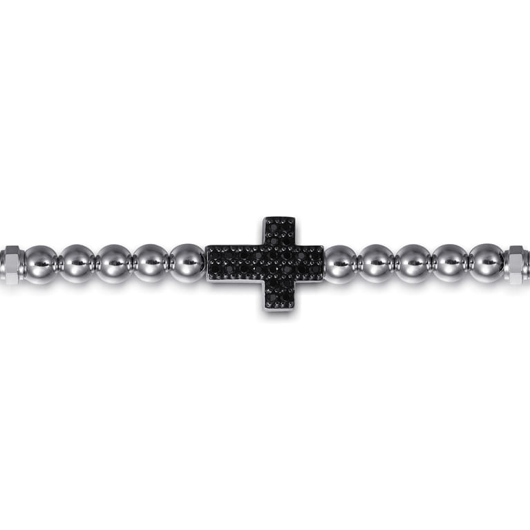 Cross Beaded Bracelet 925 Sterling Silver Black Spinel 4mm - Shot 2