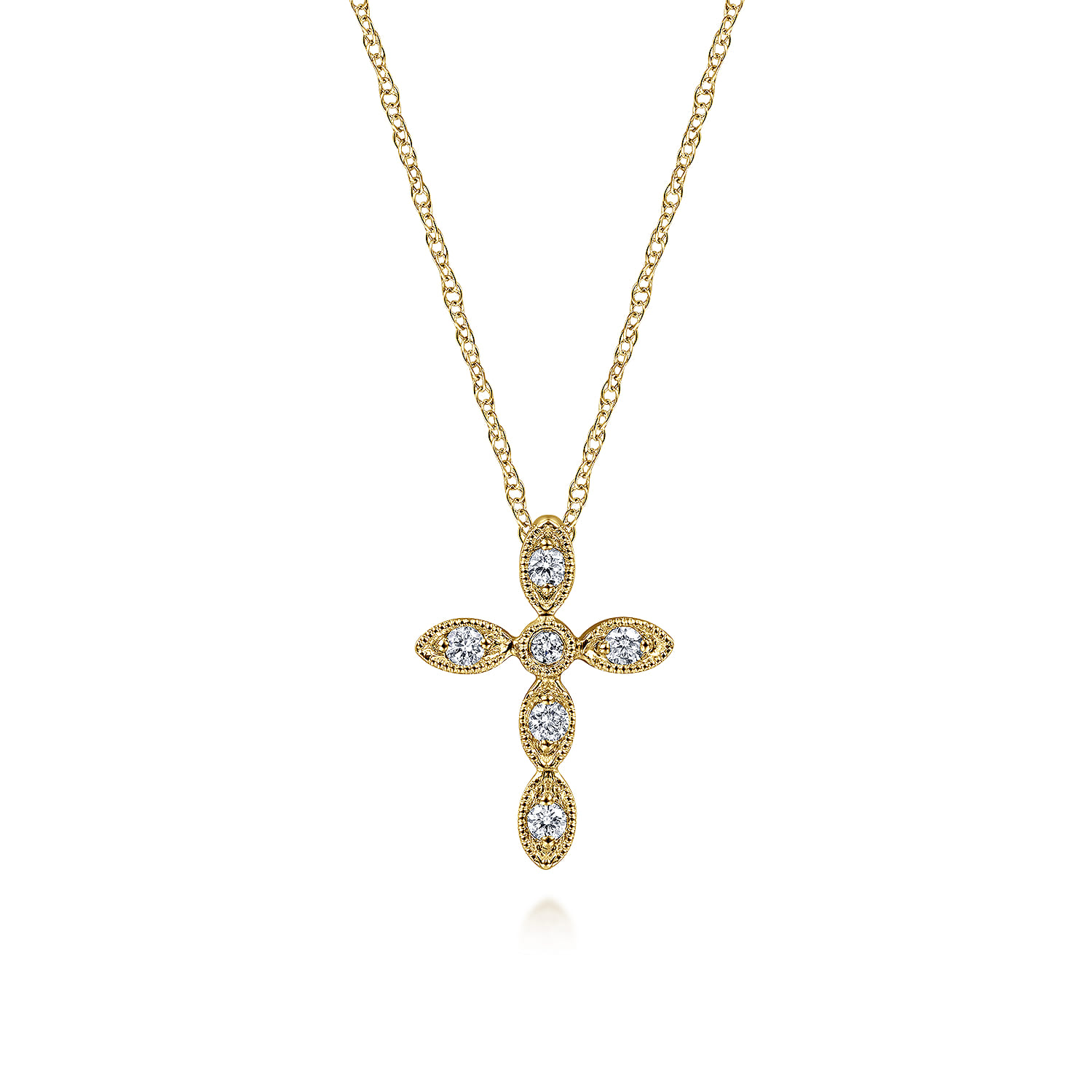 Cross Necklace 14K Yellow Gold Diamond 0.09ct - 0.09 ct - Shot 1