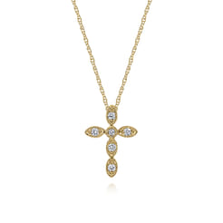 Cross Necklace 14K Yellow Gold Diamond 0.09ct