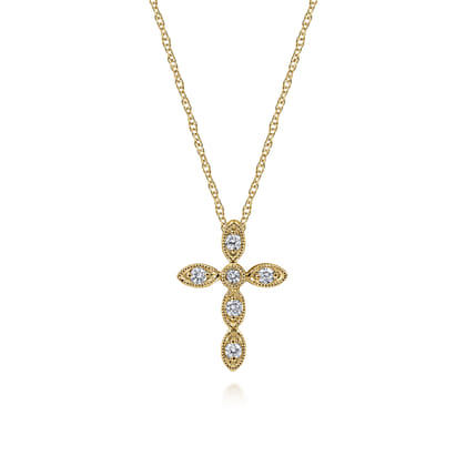 Cross Necklace 14K Yellow Gold Diamond 0.09ct