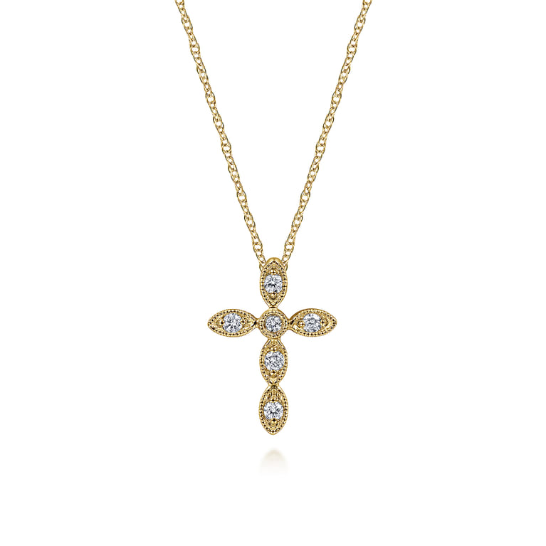 Cross Necklace 14K Yellow Gold Diamond 0.09ct - 0.09 ct - Shot 1