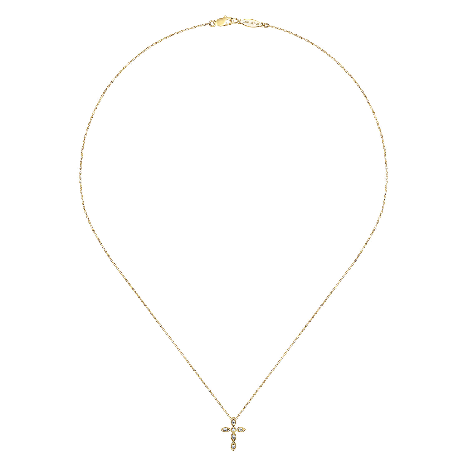 Cross Necklace 14K Yellow Gold Diamond 0.09ct - 0.09 ct - Shot 2