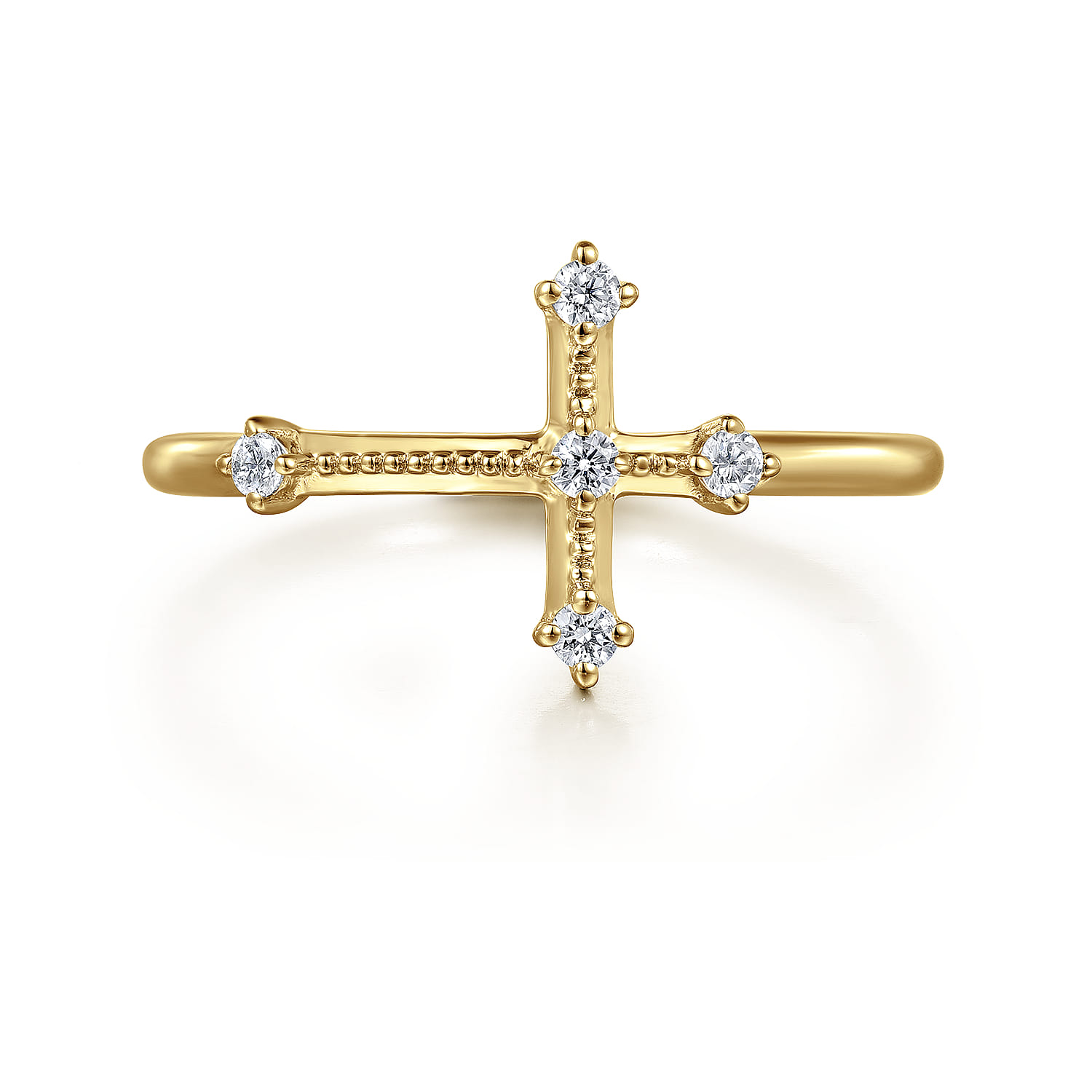 Cross Ring 14K Yellow Gold Diamond 0.08ct