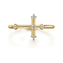 Cross Ring 14K Yellow Gold Diamond 0.08ct