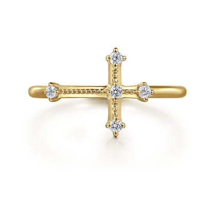 Cross Ring 14K Yellow Gold Diamond 0.08ct