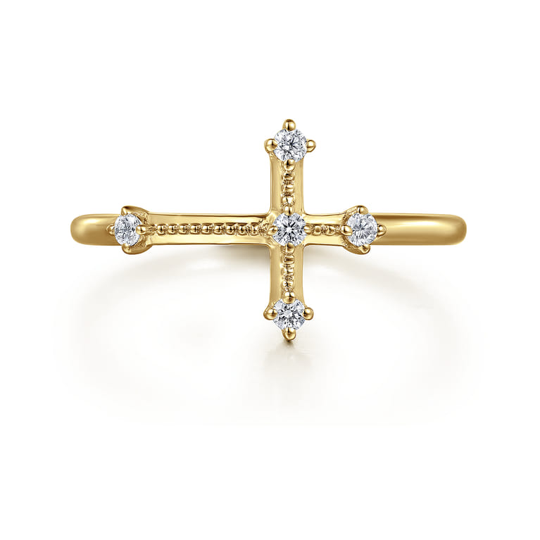 Cross Ring 14K Yellow Gold Diamond 0.08ct - 0.08 ct - Shot 1