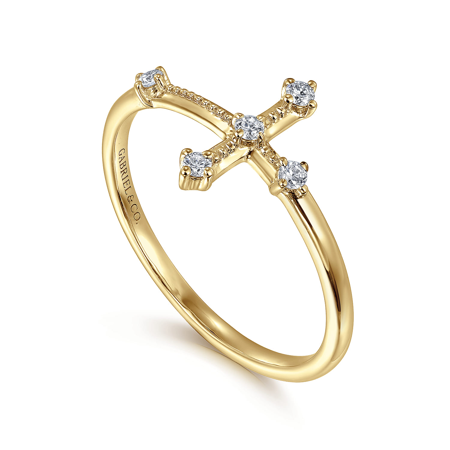 Cross Ring 14K Yellow Gold Diamond 0.08ct