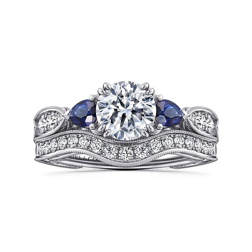 Cruz - Vintage Inspired Platinum Round Three Stone Sapphire and Diamond Engagement Ring - 0.19 ct - Shot 4