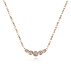 Curved 14K Rose Gold Bezel Set Diamond Bar Necklace