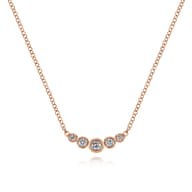 Curved 14K Rose Gold Bezel Set Diamond Bar Necklace