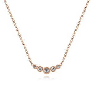 Curved 14K Rose Gold Bezel Set Diamond Bar Necklace