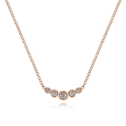 Curved 14K Rose Gold Bezel Set Diamond Bar Necklace