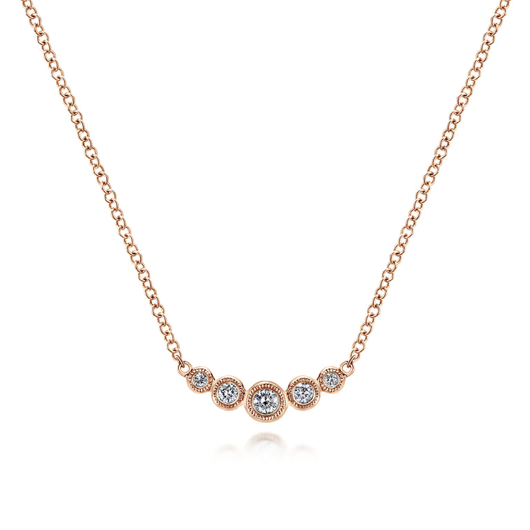 Curved 14K Rose Gold Bezel Set Diamond Bar Necklace - 0.1 ct - Shot 1