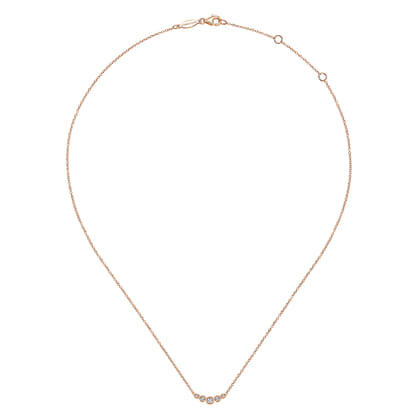 Curved 14K Rose Gold Bezel Set Diamond Bar Necklace