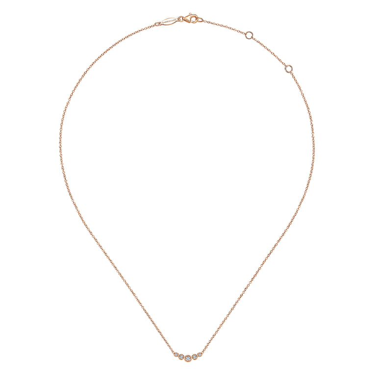 Curved 14K Rose Gold Bezel Set Diamond Bar Necklace - 0.1 ct - Shot 2